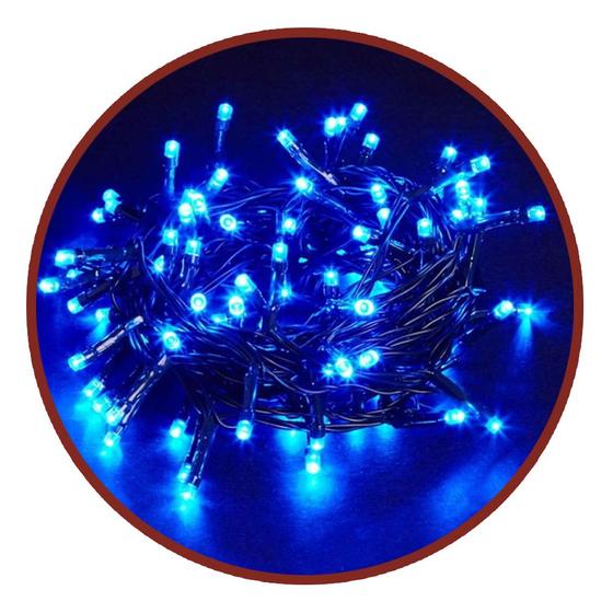 Imagem de Pisca Pisca De Led Azul 100 Lâmpadas 220v 8 Funções Enfeite Decoração Natalino