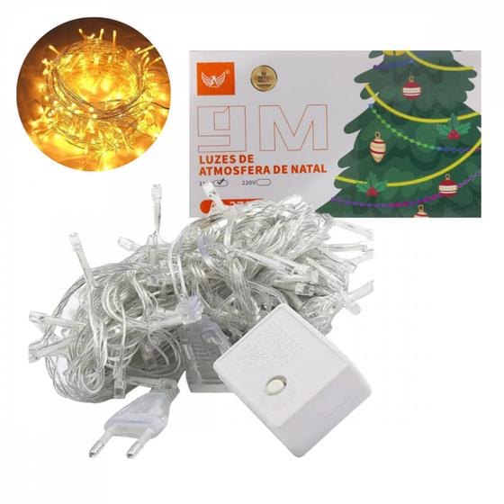 Imagem de Pisca Pisca Luzes de NATAL LED Amarelo 8 Funções 9 Metros Fio Transparente 220v