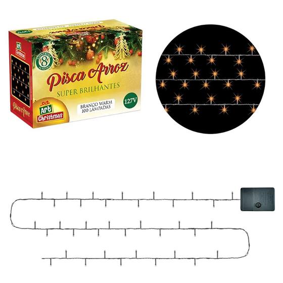 Imagem de Pisca Pisca Natalino Arroz com 100 Leds Branco Quente Zein 110v