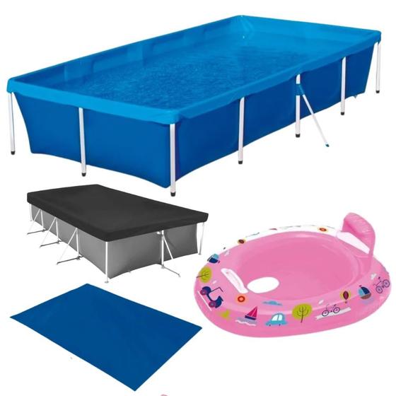 Imagem de Piscina 3000 Lts Mor + Capa e Forro + Bote Inflavel Rosa Kit