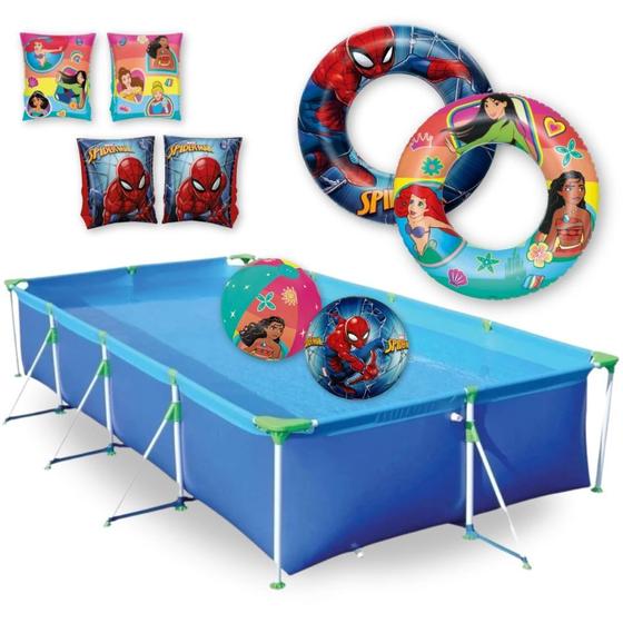 Imagem de Piscina 6200l Mor + 2 Bolas Inflaveis + 4 Boias Personagens  Kit 