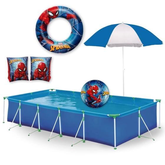 Imagem de Piscina 7600 Lts Mor + Guarda Sol + Bola Inflavel + Boias Homem Aranha