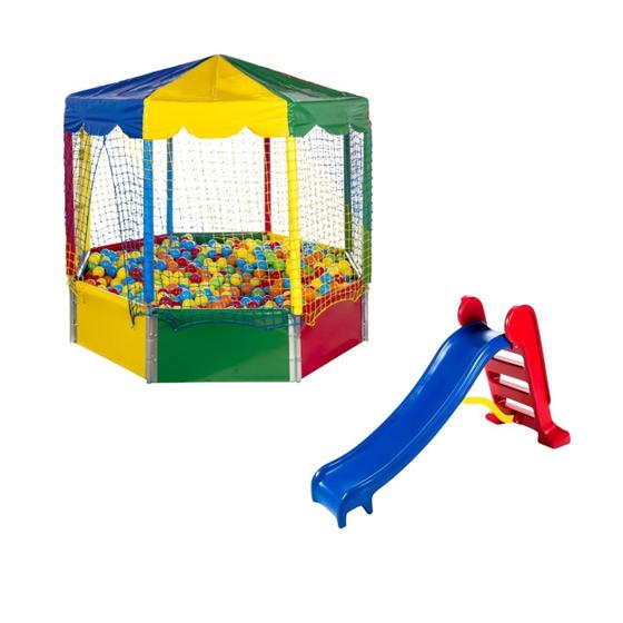 Imagem de Piscina de Bolinhas Oitavada 2,00m Nacional + Escorregador Playground Médio + 1000 Bolinhas