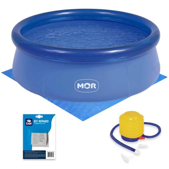 Imagem de Piscina Infantil 1000 Litros Mor Redonda Inflavel + Mini Bomba Manual + Forro + Kit Reparo