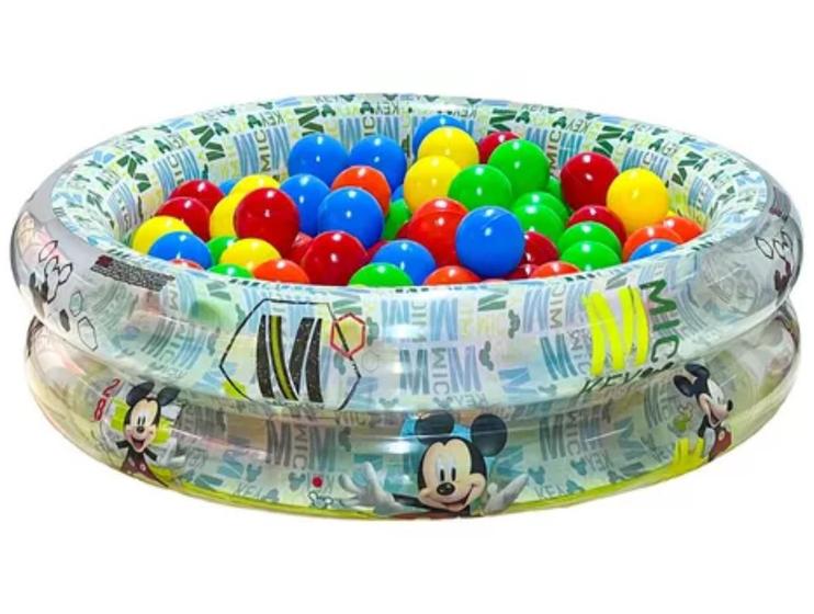 Imagem de Piscina infantil bebe crianças Inflável 70 Litros disney mickey home aranha minnie avengers  bolinhas kit 