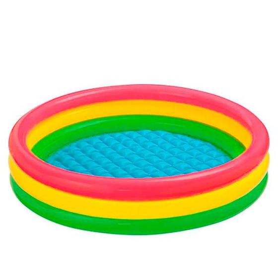 Piscina Infantil Inflável Plástico Redonda Criança 3 Anéis 126 Litros ...
