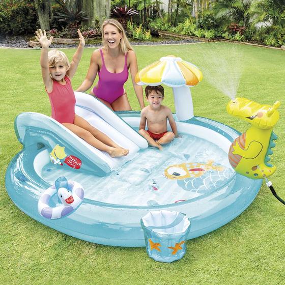 Imagem de Piscina Infantil Playground Jacaré Esguicha Água Inflável 160 Litros - Intex