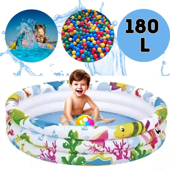 Imagem de Piscina Inflável Infantil Bebê 180l Criança Redonda Plástico 3 Anéis Kids Playground