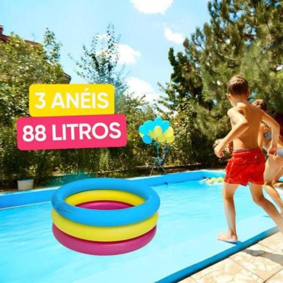 Imagem de Piscina Inflável Redonda Wellmix Funs 88 Litros 3 Aneis Verão Diversão Refrescante  Crianças Inmetro