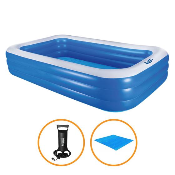 Piscina Inflável Retangular Azul 1.500 Litros 305 cm PVC com Bomba e Forro VG+ Menor preço em Piscina Inflável Retangular Azul 1.500 Litros 305 cm PVC com Bomba e Forro VG+