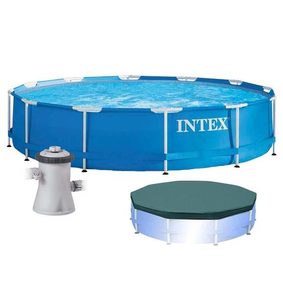 Piscina Intex 4.485 Litros Estrutural Azul Capa Bomba Filtrante 220v Imagem de Piscina Intex 4.485 Litros Estrutural Azul Capa Bomba Filtrante 220v