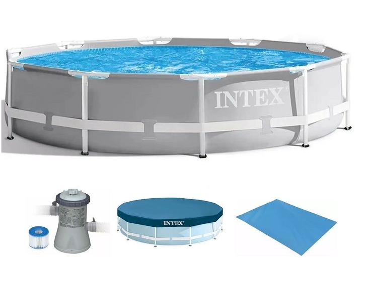 Imagem de Piscina Intex 5000 litros estrutural PRISM Cinza com Bomba Filtro 220v Capa e FORRO