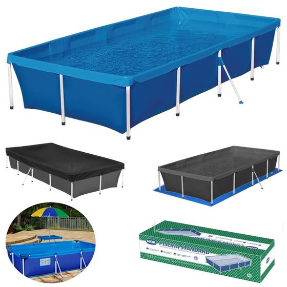 Imagem de Piscina Mor Retangular Ferro 3000 Litros com Capa e Forro Kit