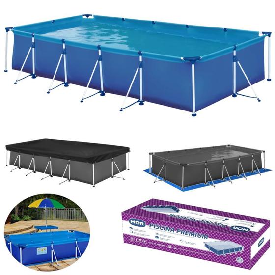 Imagem de Piscina Mor Retangular Ferro 7600 Litros com Capa e Forro Kit