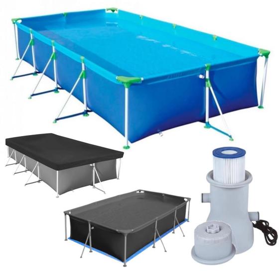 Imagem de Piscina Premium Retangular Estrutural 10.000 L + Capa + Forro + Bomba 110v  Mor 