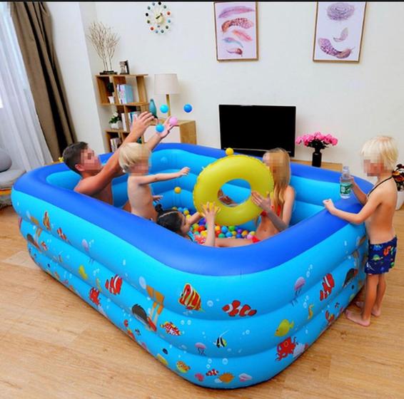 Piscina retangular inflável 3 anéis família. 210 x 140 x 65 Menor preço em Piscina retangular inflável 3 anéis família. 210 x 140 x 65