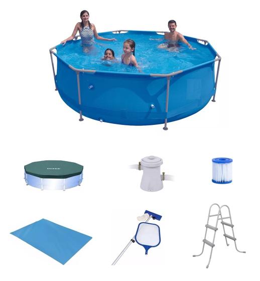 Imagem de Piscina Sunfit 5000 Litros com Bomba Filtro 110v Capa Forro Kit de Limpeza e ESCADA