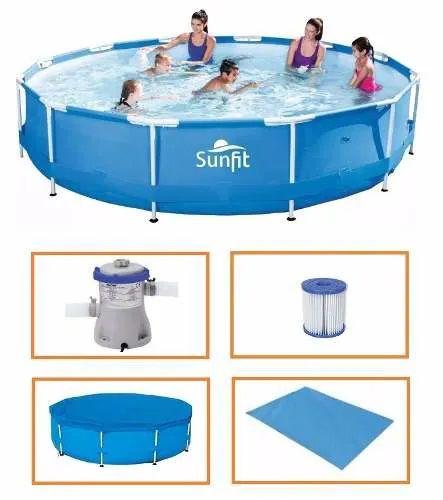 Imagem de Piscina SUNFIT 5100 Litros Estrutural com Bomba Filtrante 220v CAPA e FORRO - Bestway 4678 Litros