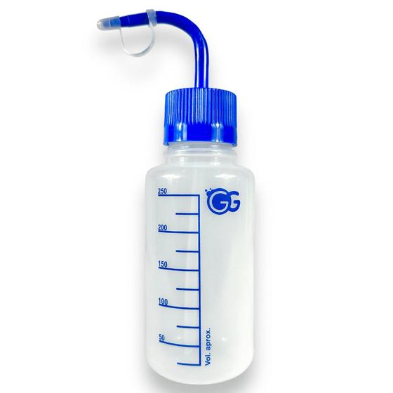 Imagem de Pisseta Plástica Graduada 250ML Bico Curvo Com Tampa
