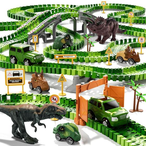 Imagem de Pista de Carros de Corrida de Dinossauros iHaha - 169 Peças - Para Crianças a partir de 3 Anos