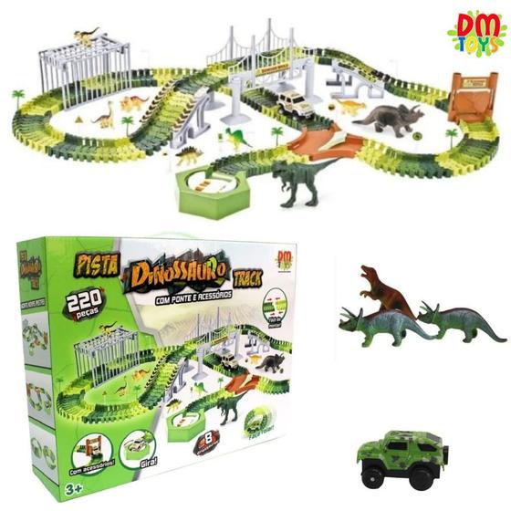 Pista Dinossauro Track com Ponte Carro e Acessórios 220 Peças Brinquedo ...