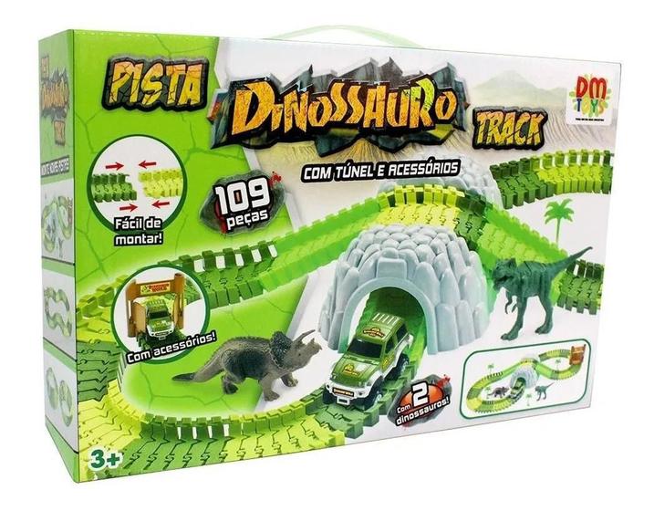 Pista Dinossauro Track Com Tunel 109 Peças - Dm Toys - Pistas ...