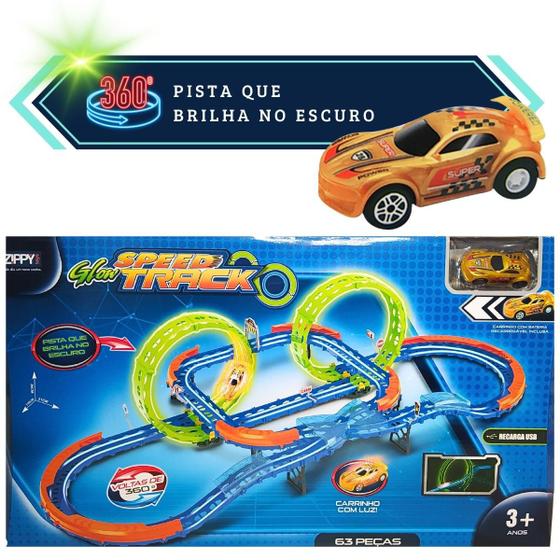 Imagem de Pista Glow Speed Track Brilha no Escuro Giro 360 Zippy Toys
