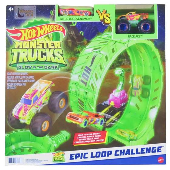Imagem de Pista Hot Wheels com Carrinhos - Monster Trucks - Desafio do Loop Épico - Brilha no Escuro - hbn02