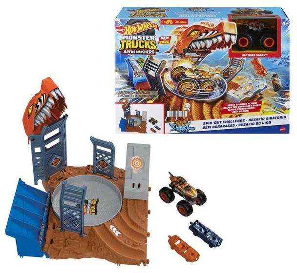 Imagem de Pista Hot Wheels Monter Trucks Desafio Giratório Tiger Shark Arena De Demolição Semi-Final  Mattel  HNB93