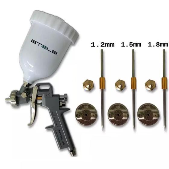 Pistola de Pintura 600 ML Tipo Gravidade com Kit de Bocais STELS Menor preço em Pistola de Pintura 600 ML Tipo Gravidade com Kit de Bocais STELS