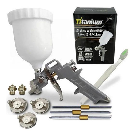 Pistola de pintura hvlp profissional 1,8mm 600ml c/ kit 5457 titanium Menor preço em Pistola de pintura hvlp profissional 1,8mm 600ml c/ kit 5457 titanium