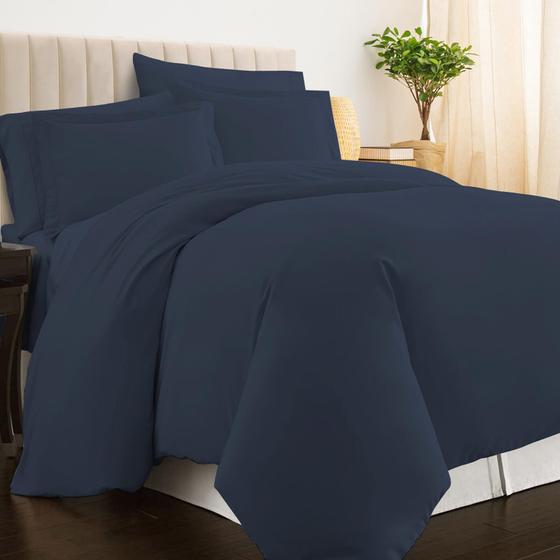 Imagem de Pizuna 100% Algodão Azul Escuro Cobertura Edredom Queen Size, 400 Thread Count Long Staple Cotton Cooling Duvet Cover, Sateen Queen Quilt Cover com Fechamento de Botão Escondido (Dark Blue Duvet Cover Queen) Lençóis