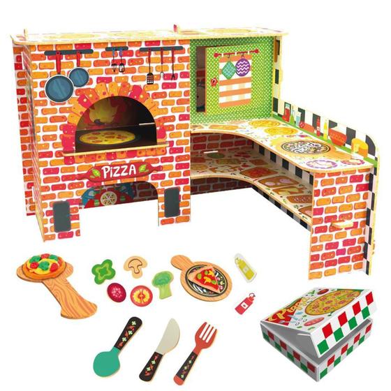 Imagem de Pizzaria Infantil 3D de Brinquedo De Madeira Com Massinhas - 7898565513270