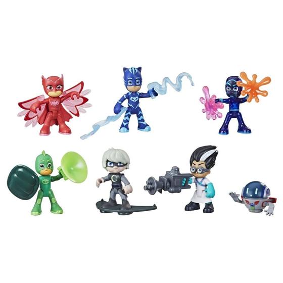 Imagem de PJ Mascara Herói e Figura do Vilão Conjunto Brinquedo Pré-Escolar, 7 Action Figures com 10 Acessórios, Idades 3 e Up