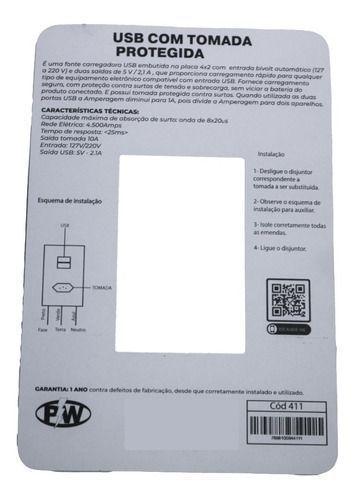 Imagem de Placa 4x2 Com 2 Usb E 1 Tomada 10a Com Proteção