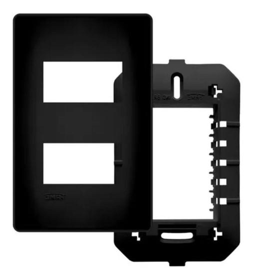Imagem de Placa 4X2 Preta 2 Módulo Distanciados Com Suporte Habitat Black - Fame