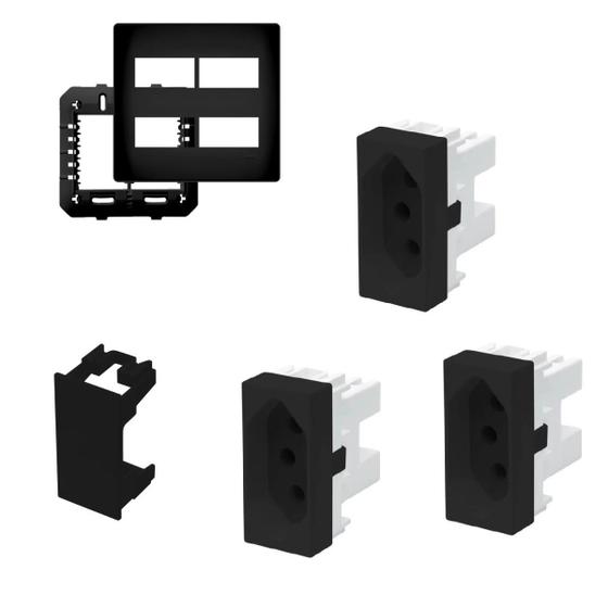 Imagem de Placa 4x4 Preta 4 Módulos Distanciados + 3 Módulos 20A + 1 Módulo Cego Habitat Black- Fame