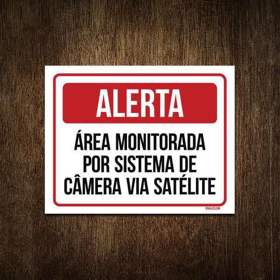 Imagem de Placa Alerta Área Monitorada Sistema Câmera Satelite 36X46