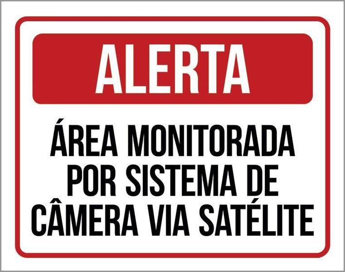 Imagem de Placa Alerta Área Monitorada Sistema Câmera Satelite 36X46