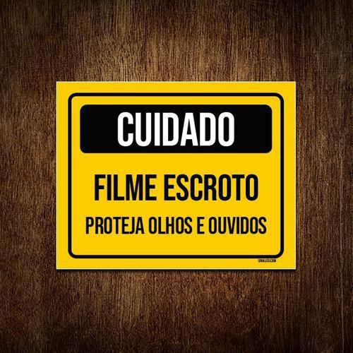 Imagem de Placa Amarela Cuidado Filme Escroto Projeta Olhos 18X23