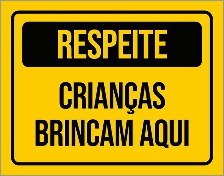 Imagem de Placa Amarela Respeite Crianças Brincam Aqui 36X46