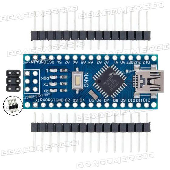 Imagem de Placa Arduino Nano Com Conector V3 Pino Não Soldado Mega328p