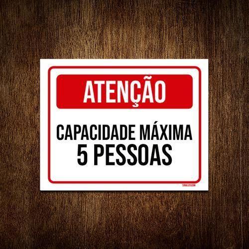 Imagem de Placa Atenção Capacidade Máxima 5 Pessoas 18X23