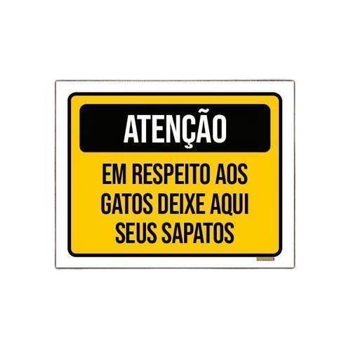 Imagem de Placa Atenção Em Respeito Gatos Deixe Sapatos Aqui 27X35Cm