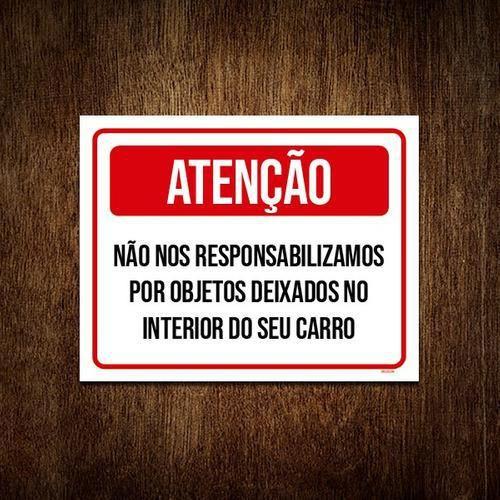 Imagem de Placa Atenção Não Responsabilizamos Objetos No Carro 36X46