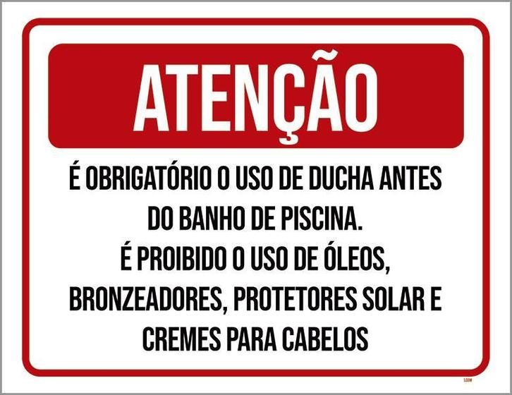 Imagem de Placa Atenção Obrigatório Uso Ducha Proibido Óleos 36X46