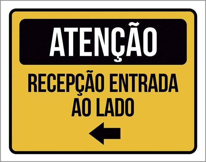 Imagem de Placa Atenção Recepção Entrada Ao Lado Seta 18X23