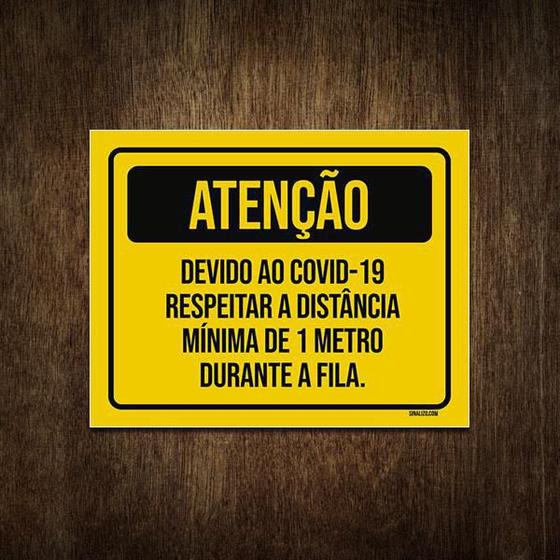 Imagem de Placa Atenção Respeitar A Distância Mínima De 1 Metro 27X35