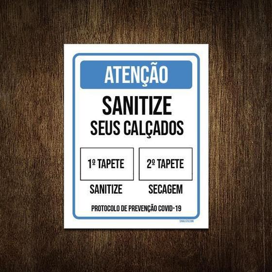 Imagem de Placa Atenção Sanitize Seus Calçados Tapete 18X23