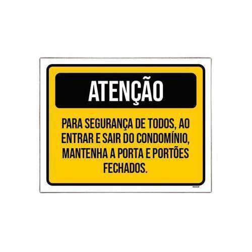 Imagem de Placa Atenção Segurança Porta Portões Fechados 18X23